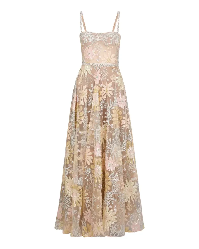 BRONX AND BANCO Midnight embroidered floral maxi gown - Nude Nude