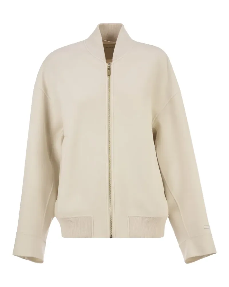 SPORTMAX ribbed-knit virgin-wool bomber jacket - Nude Nude