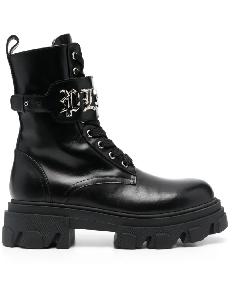 Philipp Plein Stiefel im Military-Look Schwarz