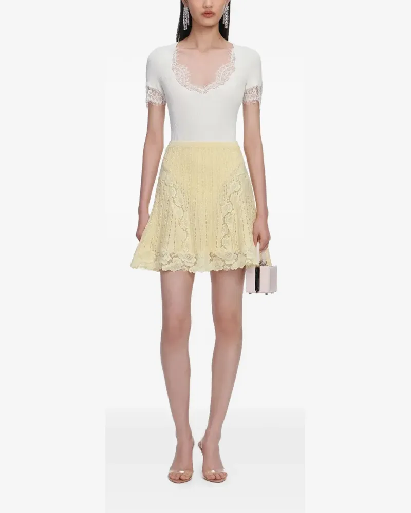 Self-Portrait lace trim mini skirt - Gelb Gelb