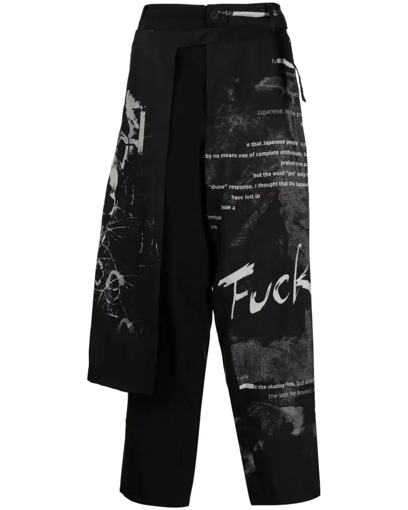 Yohji Yamamoto Straight-Leg-Hose im Layering-Look - Schwarz Schwarz