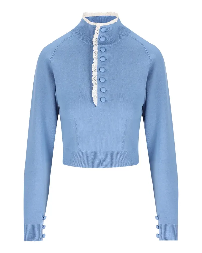 Chloé lace-trim button-detail sweater - Blau Blau