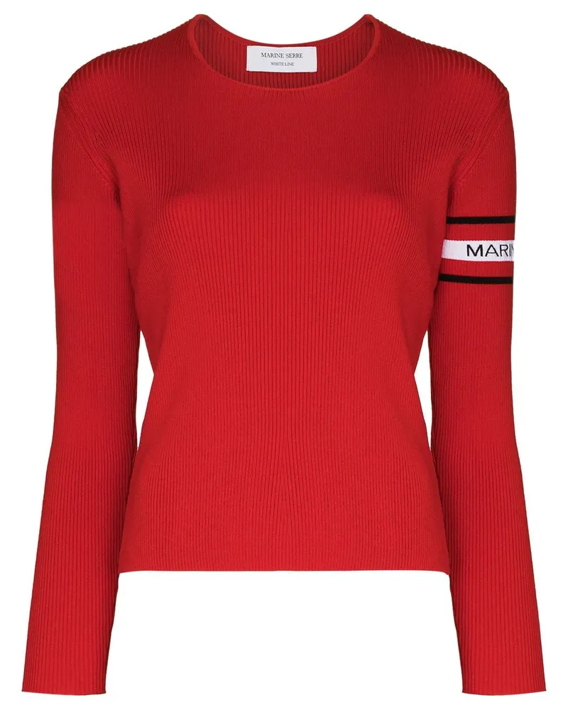 Marine Serre Intarsien-Pullover mit Logo Rot