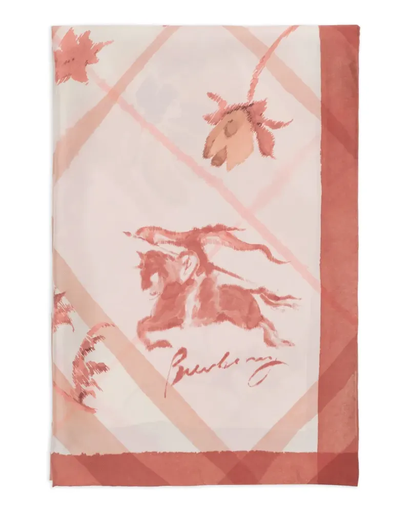 Burberry wide watercolour Check silk scarf - Rosa Rosa