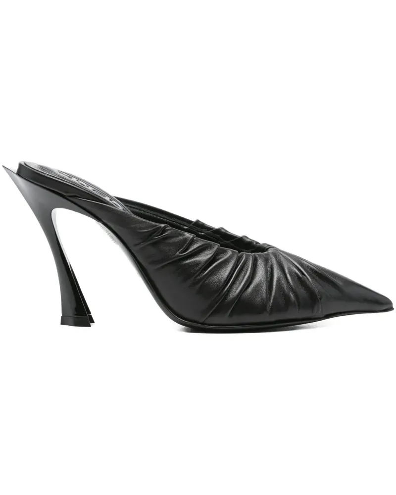 Thierry Mugler Spitze Fang Mules mit Falten 95mm - Schwarz Schwarz