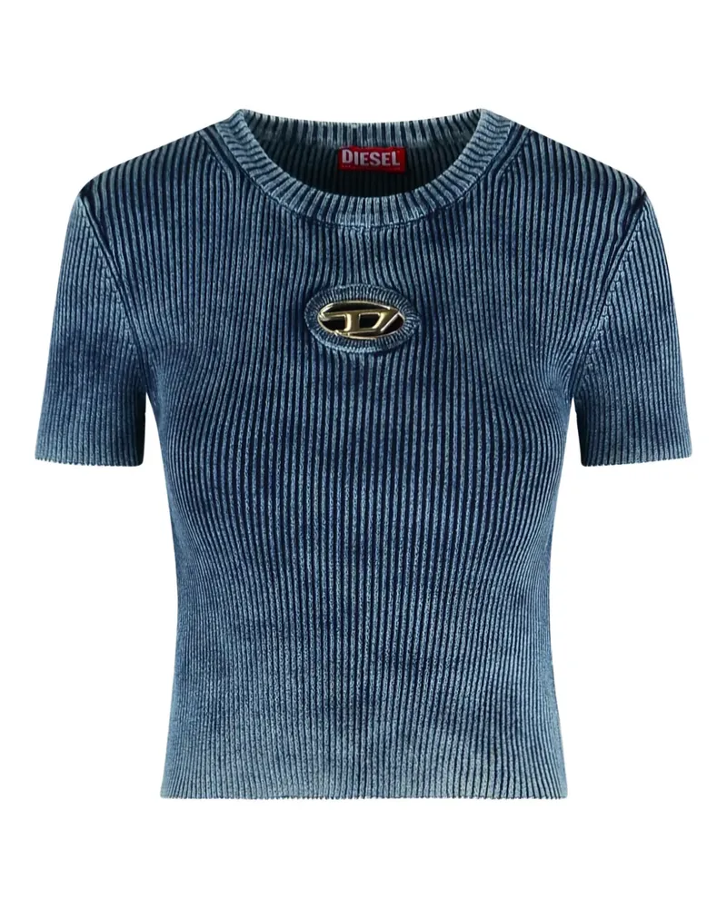 Diesel Geripptes T-Shirt mit ovalem Logo - Blau Blau