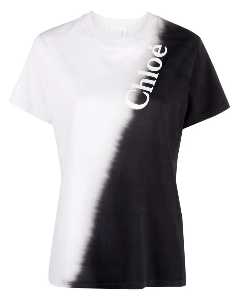 Chloé Zweifarbiges T-Shirt mit Logo-Print Grau