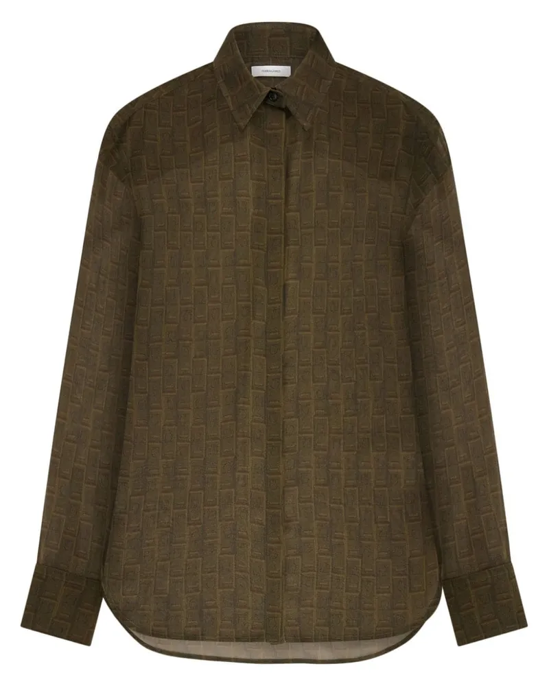 Ferragamo Seidenhemd mit Monogramm - Grün Grün
