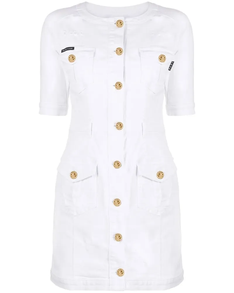 Philipp Plein Jeanskleid mit geprägten Knöpfen - Weiß Weiß