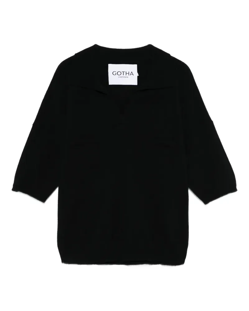 Gotha T-Shirt mit V-Ausschnitt - Schwarz Schwarz