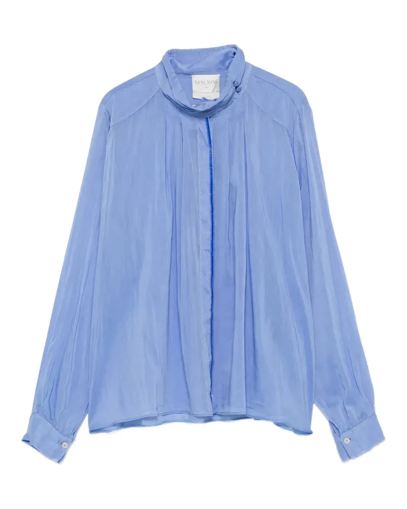 forte_forte Plissiertes Top mit Stehkragen - Blau Blau