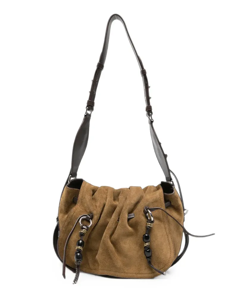 Isabel Marant Bolton Schultertasche aus Wildleder mit Perlen - Nude Nude