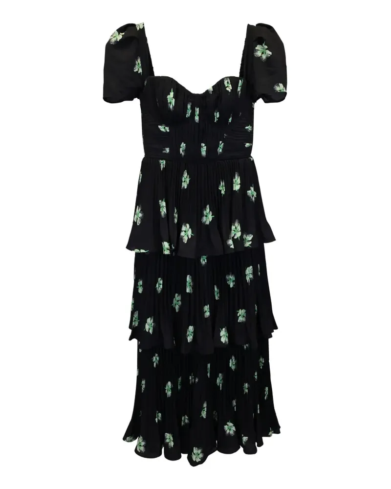 Self-Portrait floral-print midi dress - Schwarz Schwarz