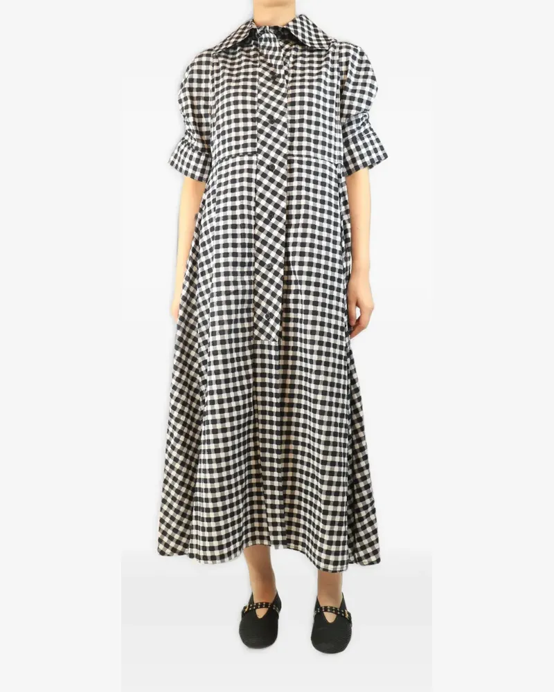 Thierry Colson gingham-print puffed-sleeve midi dress - Weiß Weiß