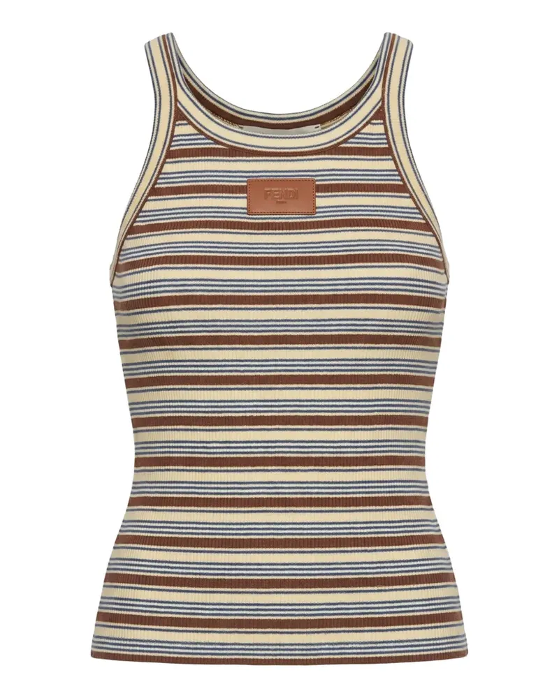 Fendi striped logo-patch tank top - Nude Nude