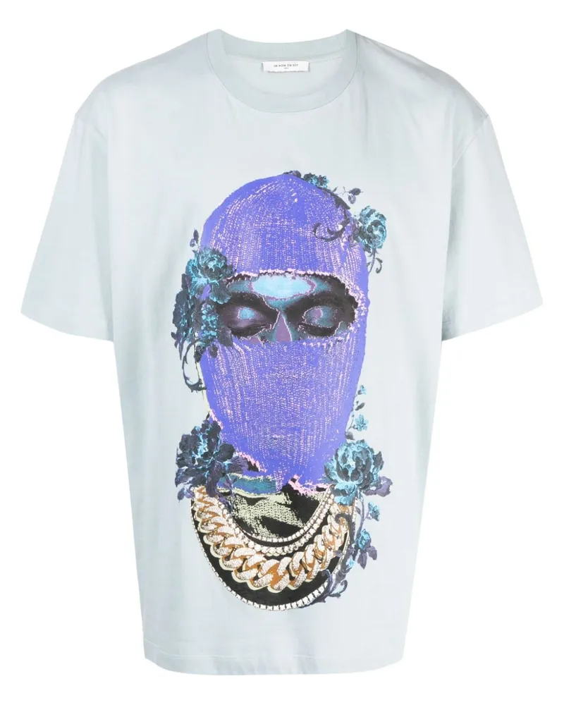 IH NOM UH NIT T-Shirt mit Mask Roses-Print Blau