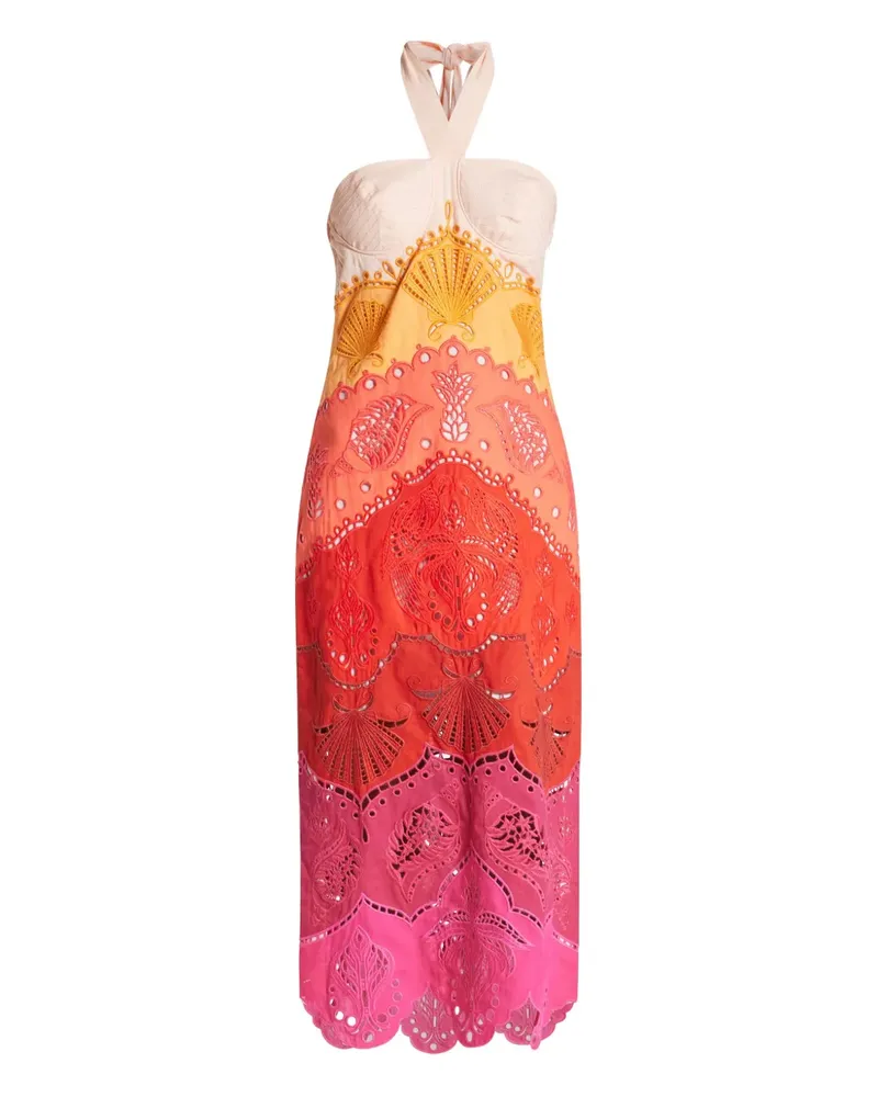 FARM Rio Neckholder-Midikleid mit aufgestickten Ösen - Nude Nude