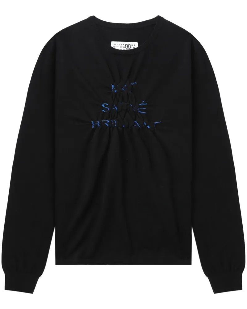 Maison Margiela Gerafftes Sweatshirt mit Slogan-Print Schwarz