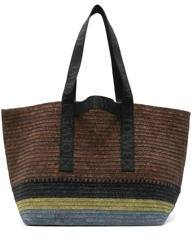 Loewe Fold Shopper Tote Bag mit Logo aus Raffiabast - Braun Braun