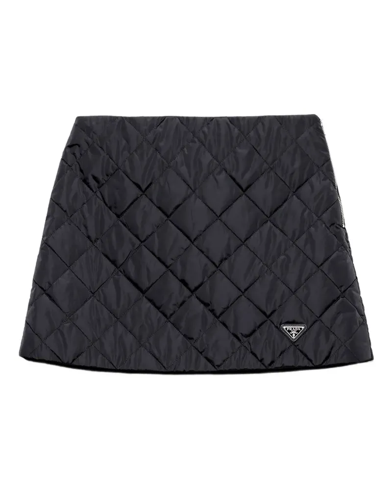 Prada Gesteppter Minirock mit Logo-Schild - Schwarz Schwarz