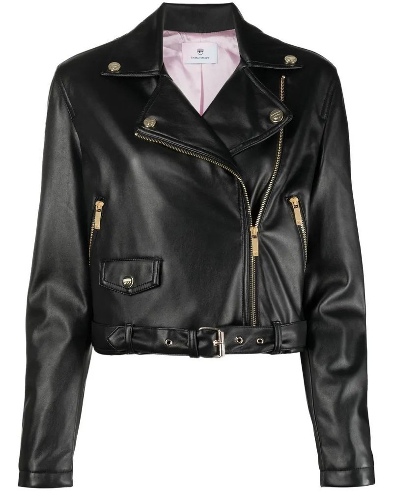 Chiara Ferragni zip-up faux leather biker jacket Schwarz