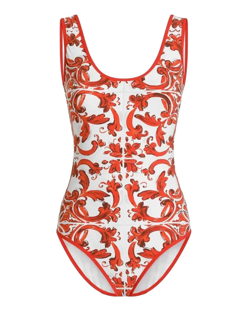Dolce & Gabbana Badeanzug mit Majolica-Print - Weiß Weiß