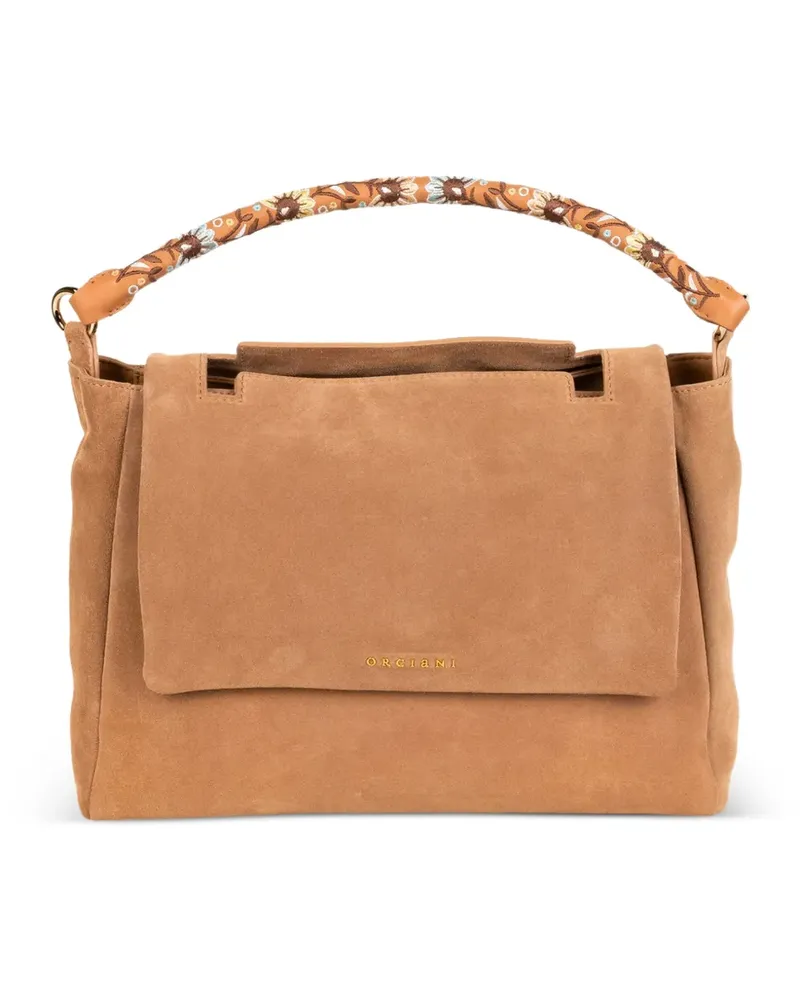 Orciani Sveva Wildleder-Schultertasche mit Stickerei - Nude Nude
