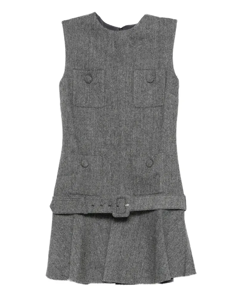 Self-Portrait Minikleid mit Fischgrätenmuster - Grau Grau