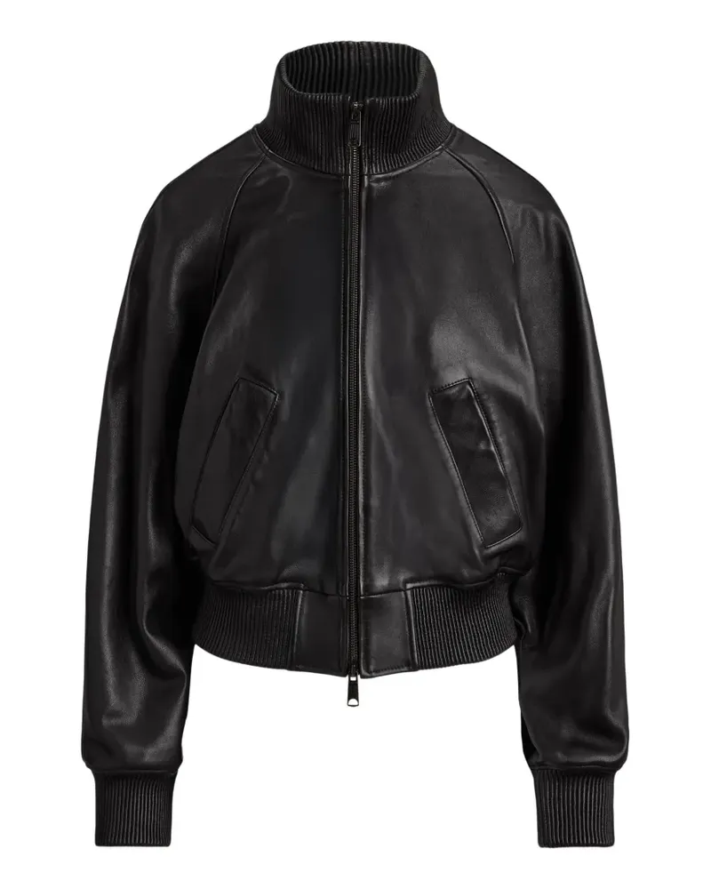 Ralph Lauren Lederjacke mit gerippten Bündchen - Schwarz Schwarz