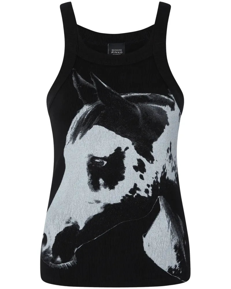 Pinko Tanktop mit Pferde-Print - Schwarz Schwarz