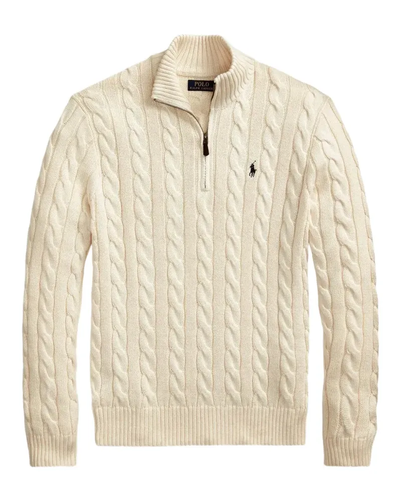 Ralph Lauren Pullover mit Zopfmuster und Viertelreißverschluss - Nude Nude