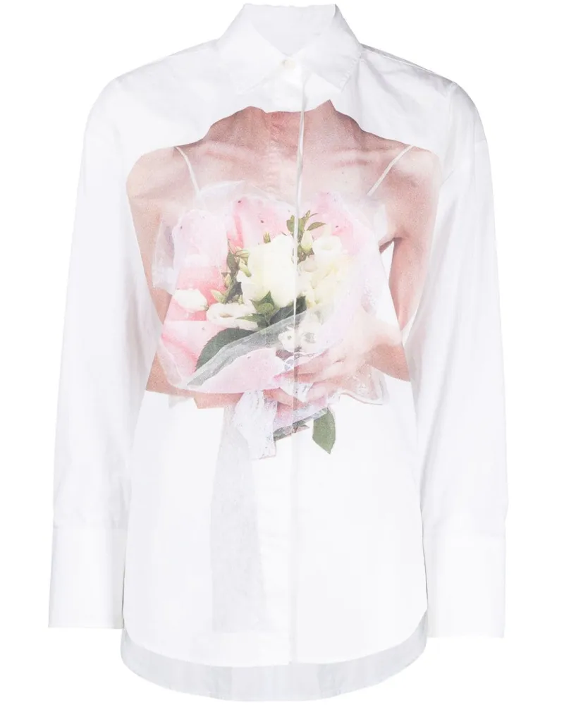 MSGM Hemdkleid mit Print - Weiß Weiß