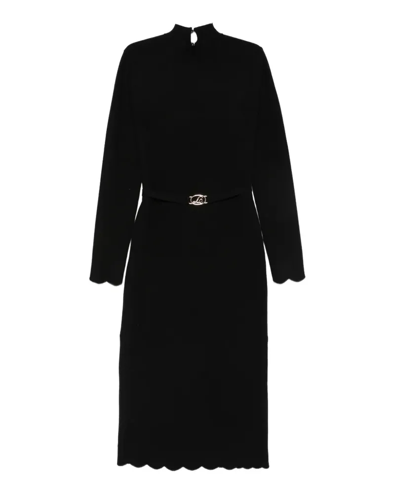 Twin-Set Midikleid mit Gürtel und Wellensaum - Schwarz Schwarz