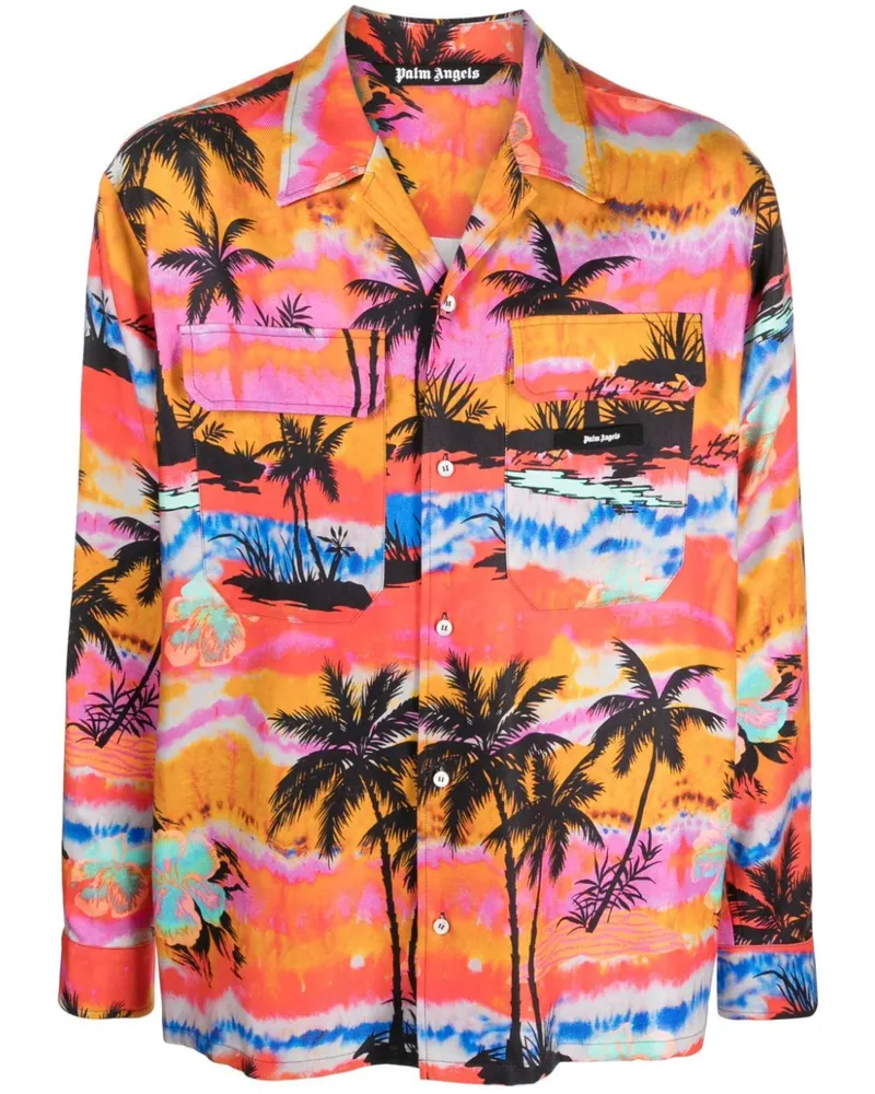 Palm Angels Hemd mit Psychedelic Palms-Print - Orange Orange