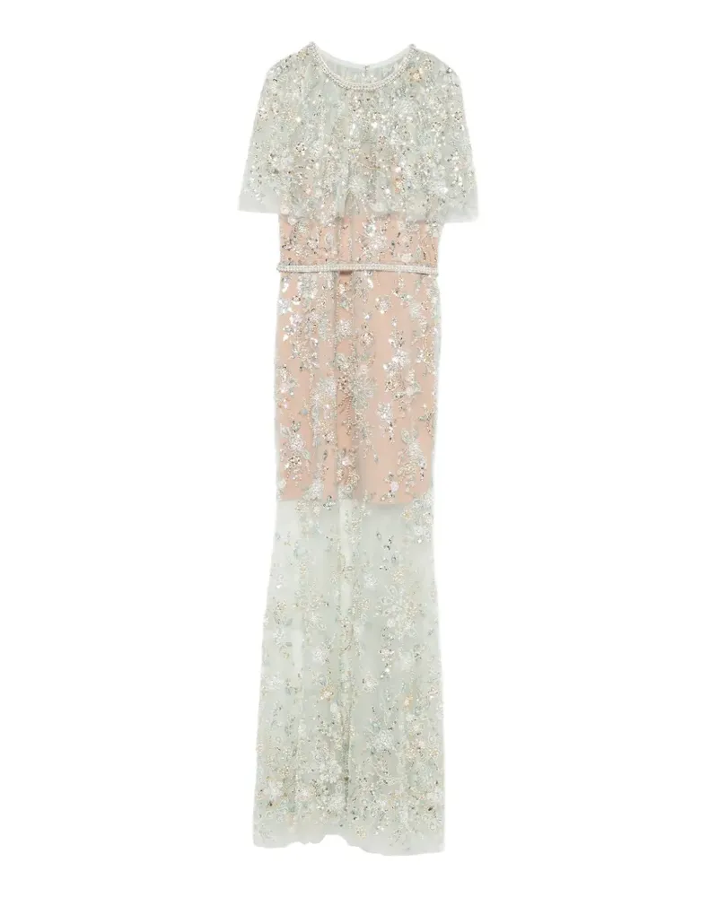 Self-Portrait sequin-embellished cape-sleeve maxi dress - Grün Grün