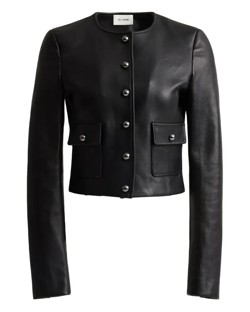 ST. JOHN Geknöpfte Lederjacke - Schwarz Schwarz