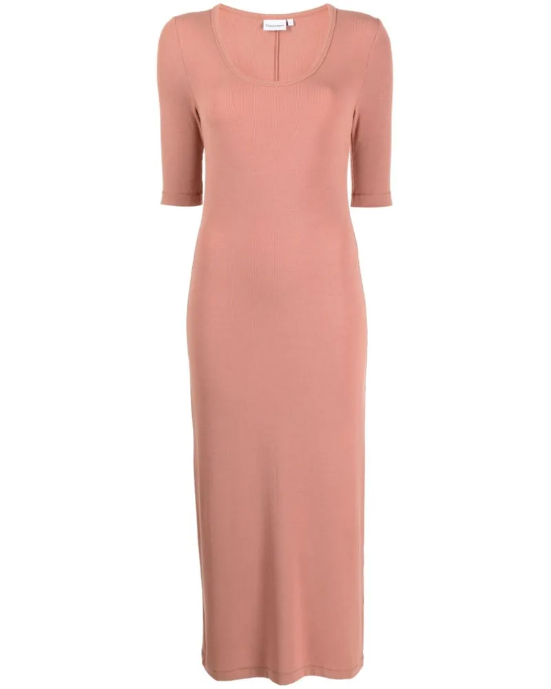 Calvin Klein Geripptes Kleid Rosa