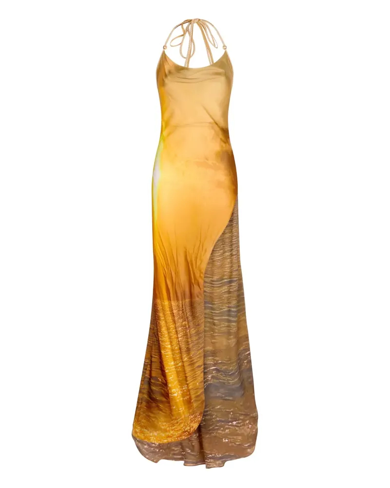 Roberto Cavalli Maxikleid mit Sonnenuntergangs-Print - Gelb Gelb