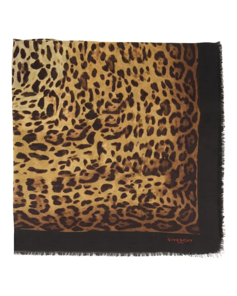 Givenchy leopard-print frayed scarf - Braun Braun