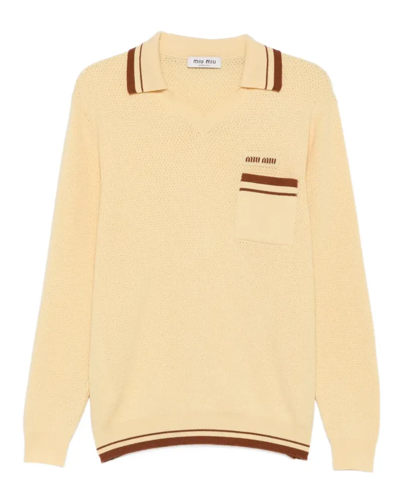 Miu Miu Gestreifter Pullover mit Logo-Stickerei - Gelb Gelb