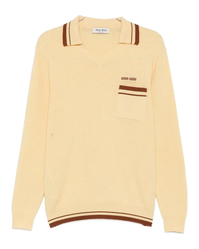 Miu Miu logo-embroidered striped-trim sweater - Gelb Gelb