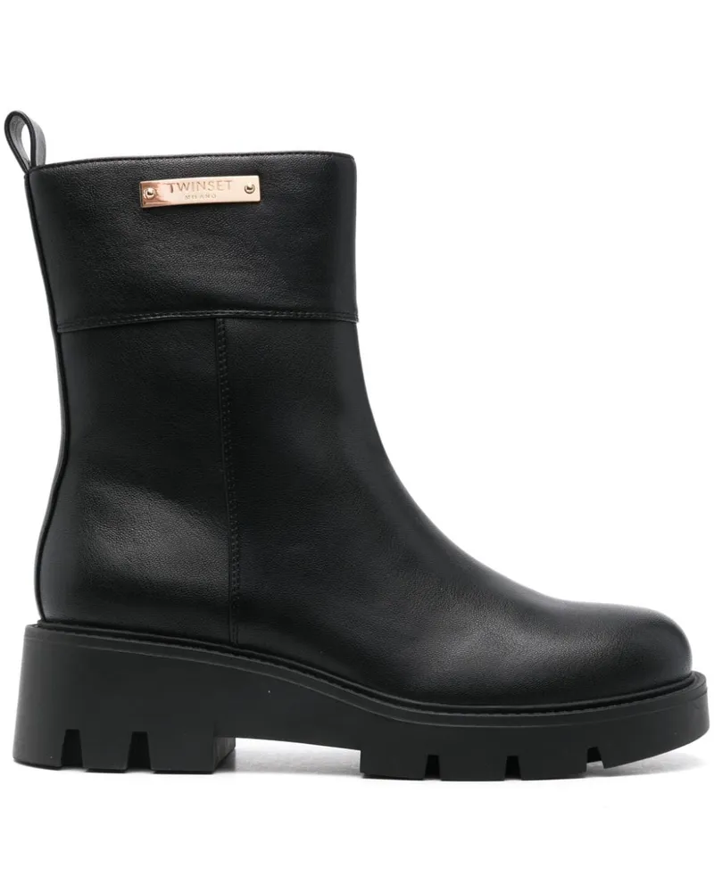 Twin-Set Stiefel mit Logo-Schild - Schwarz Schwarz