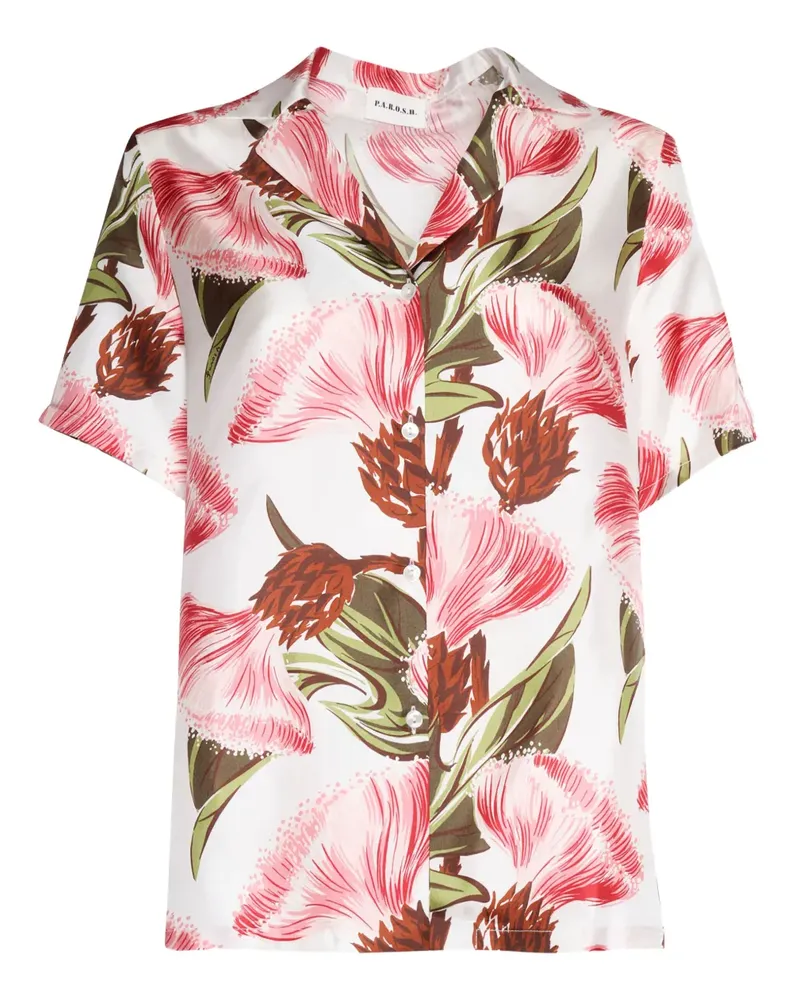 P.A.R.O.S.H. P.A.R.O H. Seidenhemd mit Blumen-Print - Weiß Weiß