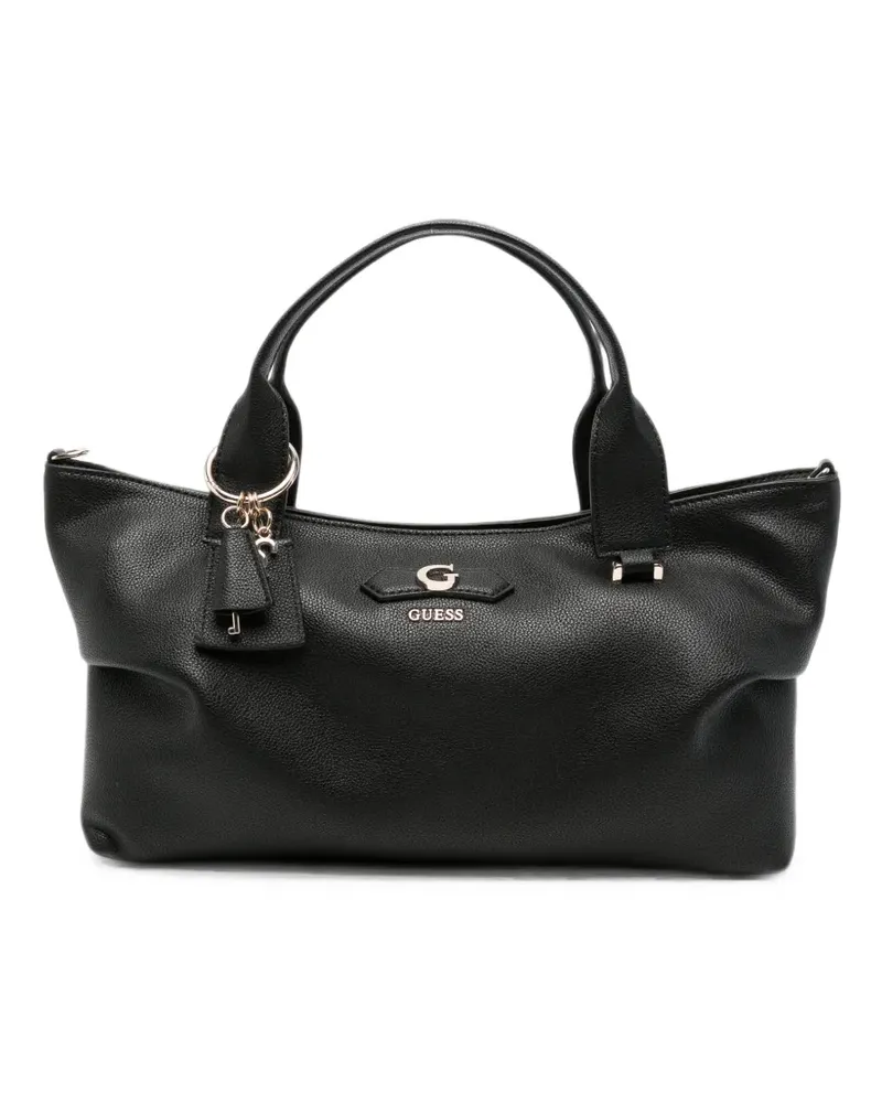 Guess logo-plaque pebbled tote bag - Schwarz Schwarz