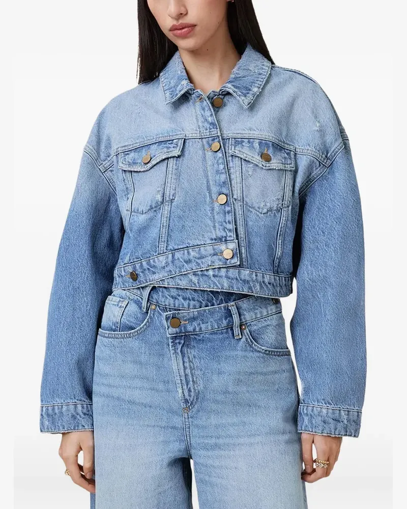 AllSaints Cropped-Jeansjacke in Distressed-Optik - Blau Blau