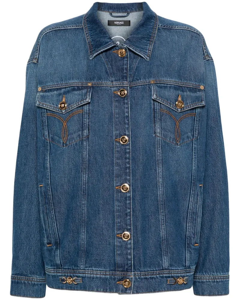 Versace Jeansjacke mit Logo-Stickerei - Blau Blau