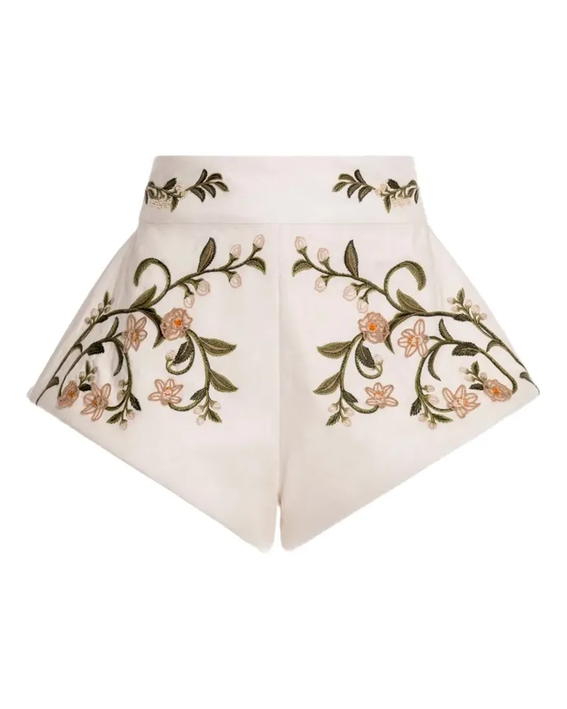 AGUA BENDITA Gatti Valle floral-embroidered mini shorts - Weiß Weiß
