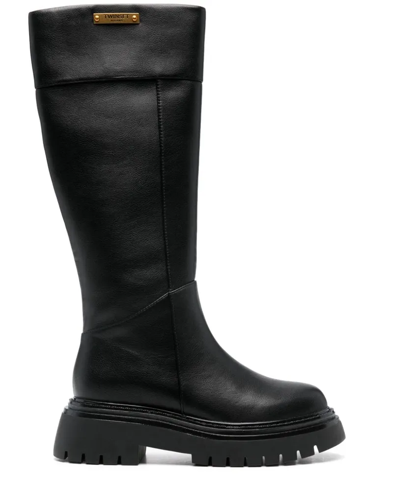 Twin-Set Stiefel mit Logo-Schild Schwarz