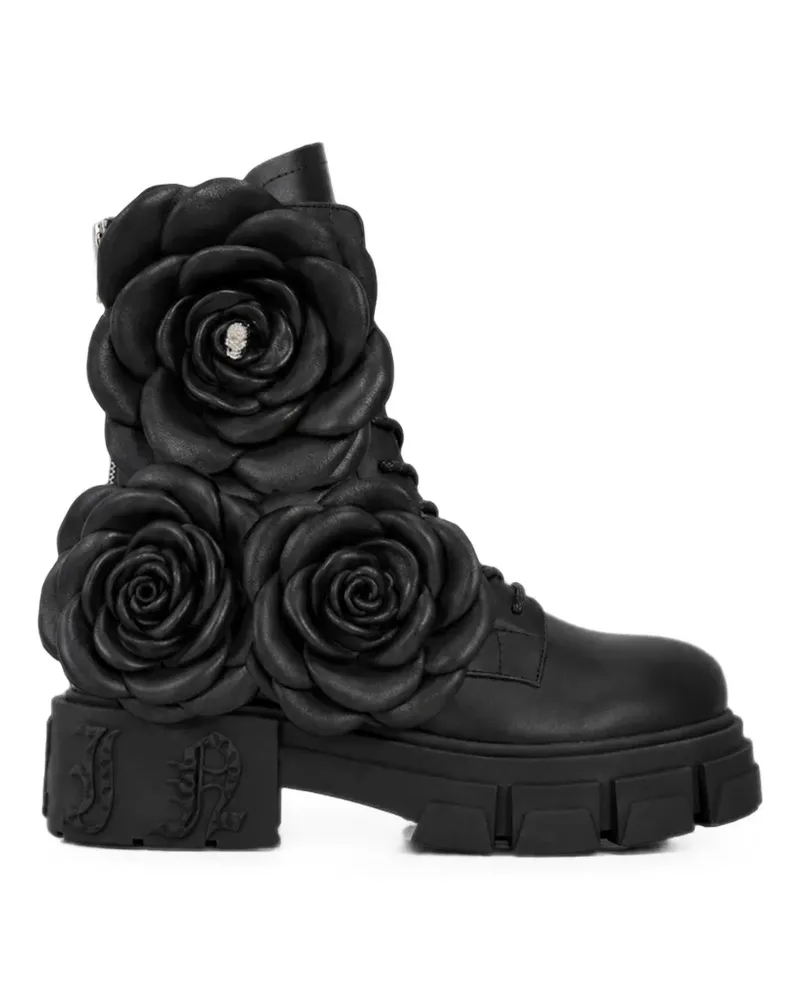 Philipp Plein Gothic Plein Schnürstiefel mit Blumen - Schwarz Schwarz