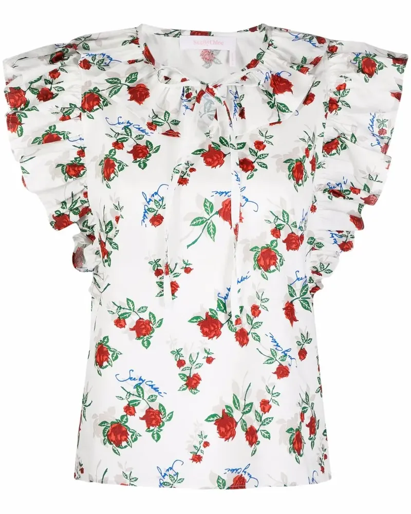 See by Chloé Florale Bluse mit Rüschenkragen - Weiß Weiß